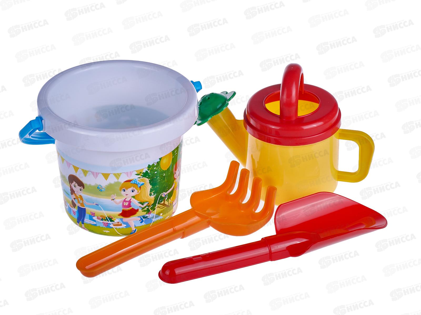 Набор песочный №123, 01823 (ведро 0,8л, совок 19см, грабли 19см, лейка 0,4л) *28