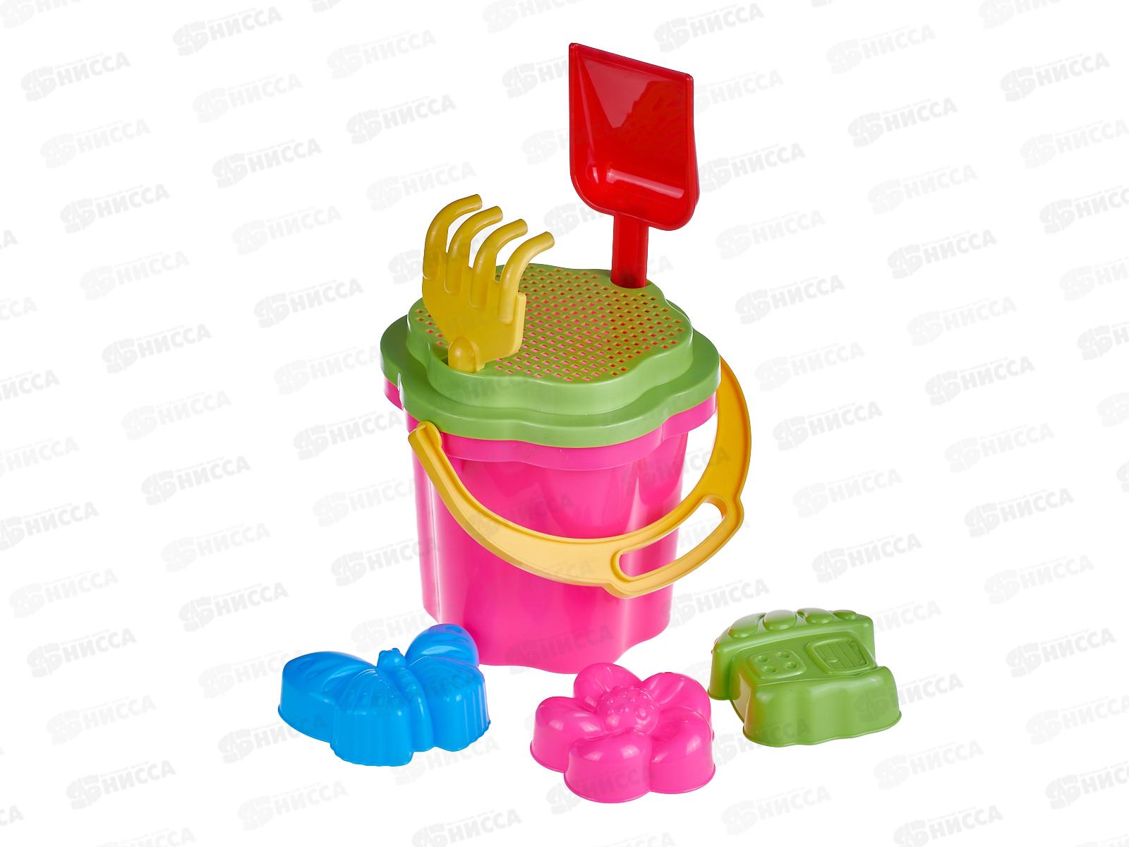 Набор песочный №127, 01827 (ведро 1,5л, сито, совок 21см, грабли 20см, 3 формочки)  *14