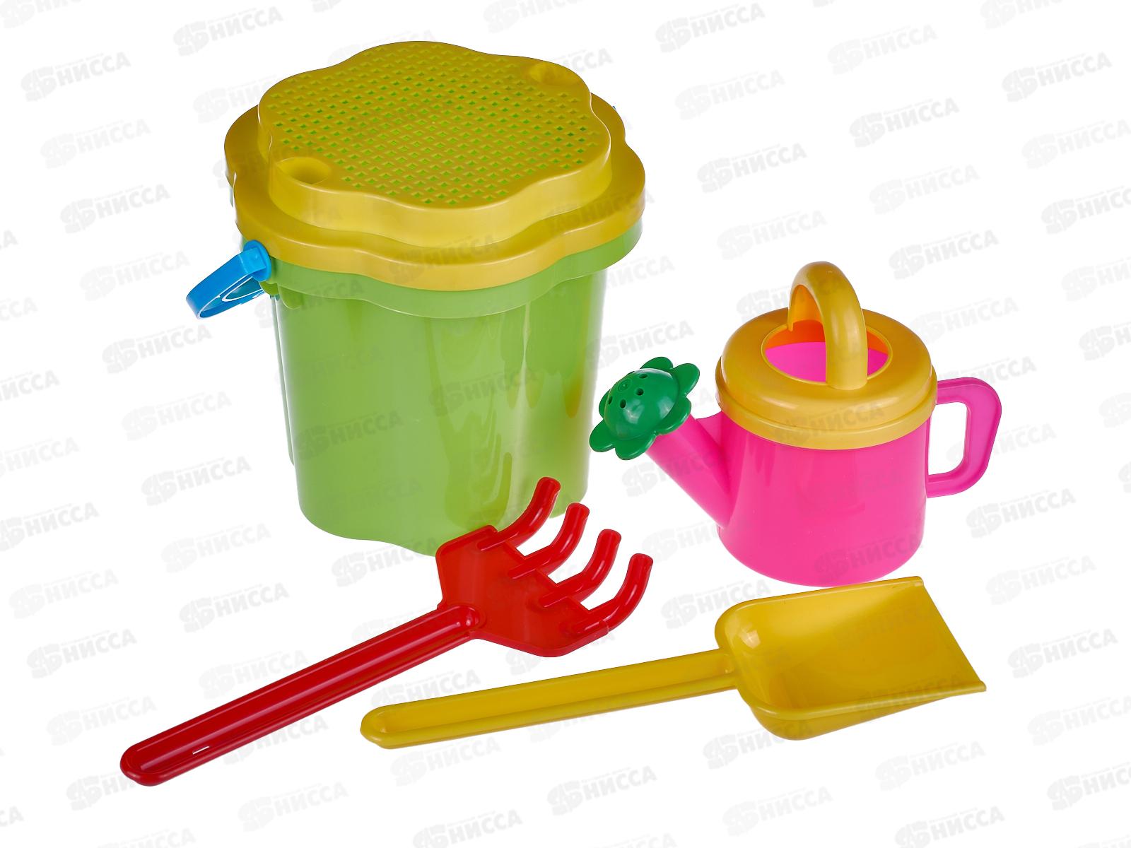 Набор песочный №128, 01828 (ведро 1,5л, сито, совок 21см, грабли 20см, лейка 0,4л)  *14