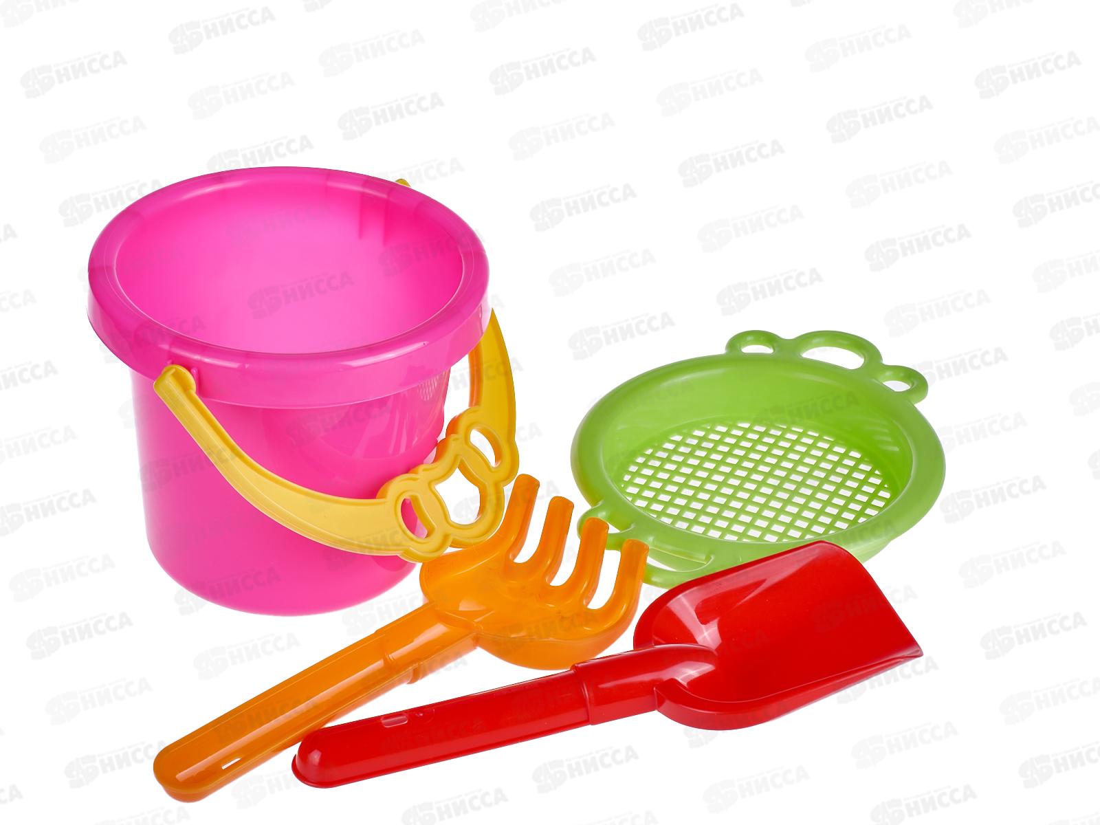 Набор песочный №152, 01852 (ведро 0,8л, сито, совок 19см, грабли 19см) *26