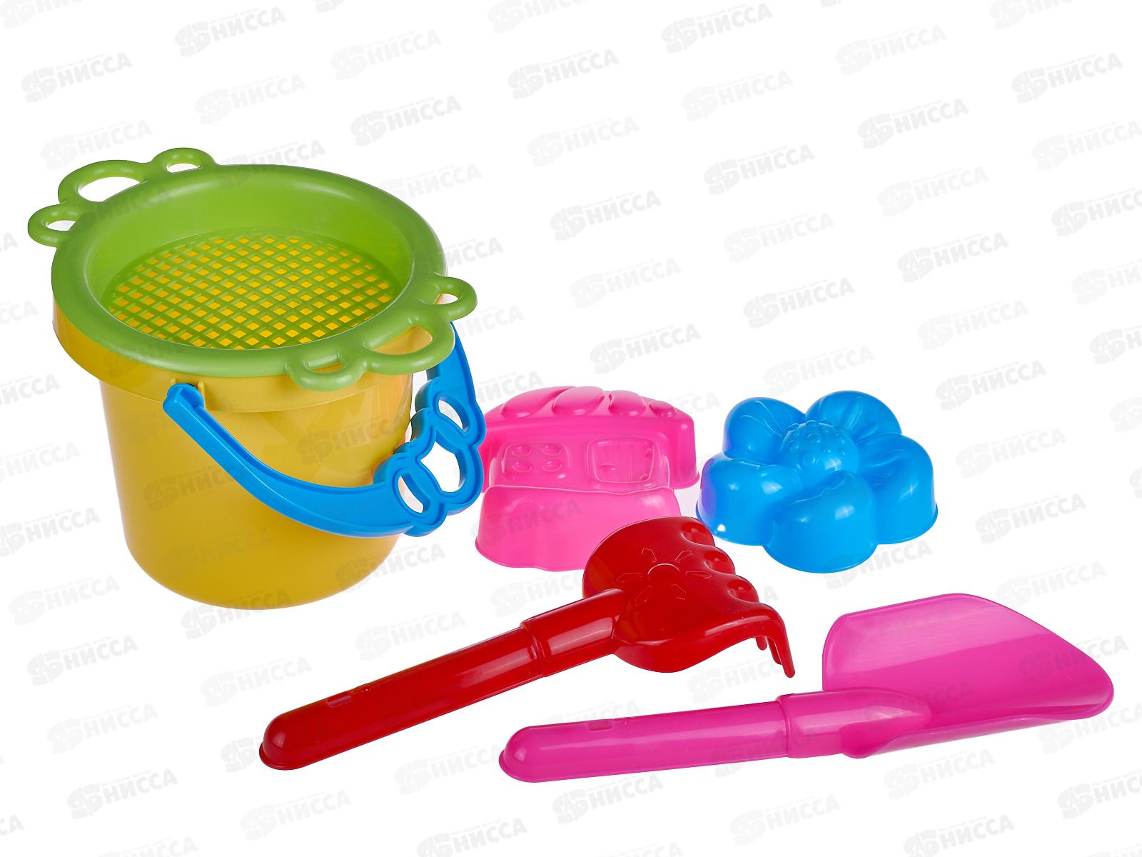 Набор песочный №153, 01853 (ведро 0,8л, сито, совок 19см, грабли 19см, 2 формочки) *26