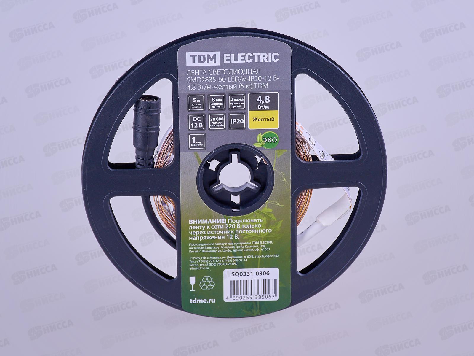 Лента светодиодная SMD2835-60 LED/м IP20 12В 4,8Вт/м 3000К (5м) TDM, 0306