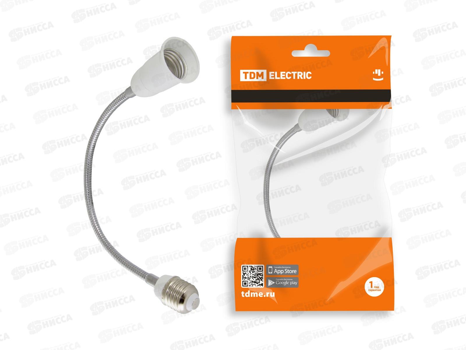 Переходник TDM Е27-Е27 гибкий 300мм, белый, 1018