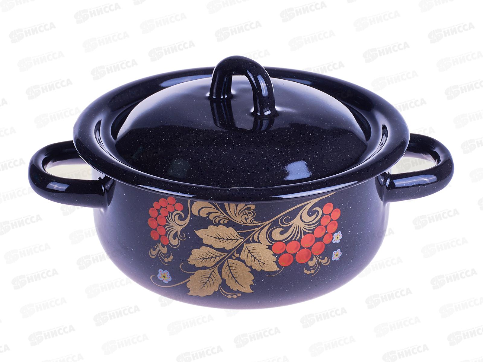 Кастрюля 1,5л цилиндрическая с декором Рябинушка, ченрый рябчик с петлей  С1607.Р*05