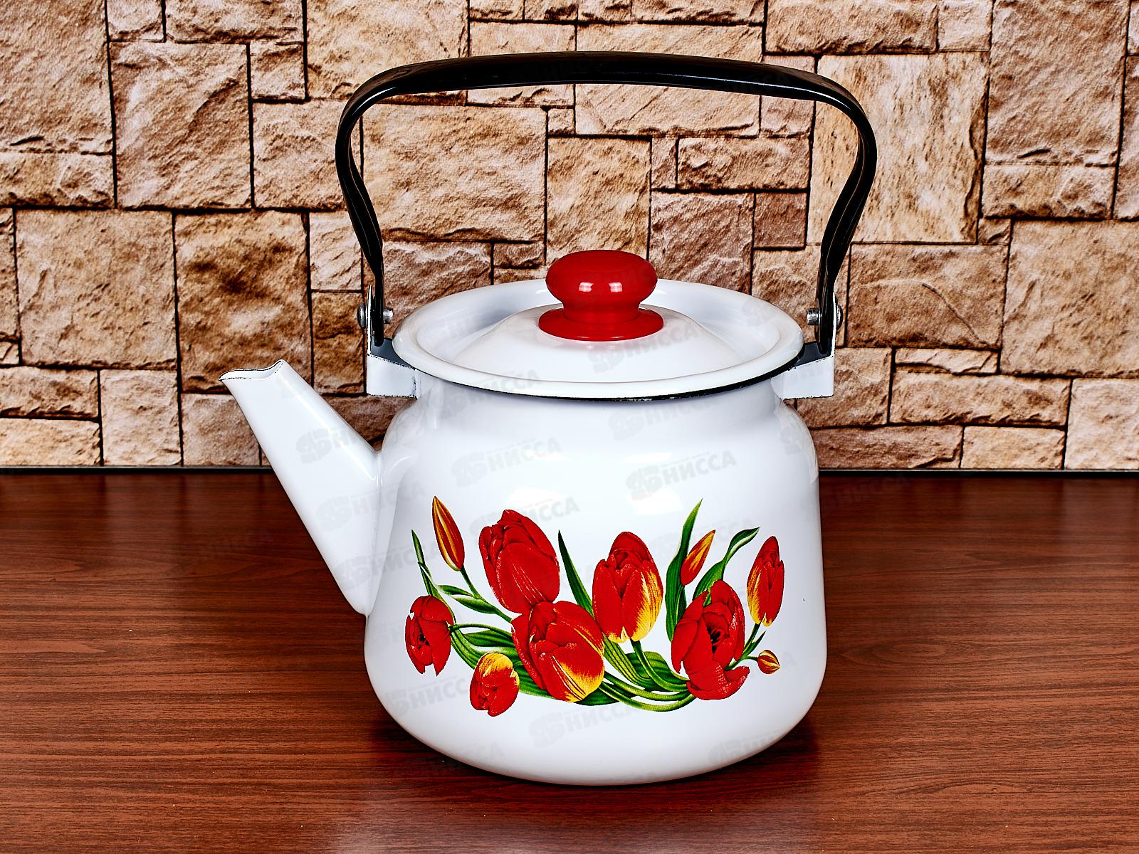 Чайник 2,3л Тюльпаны, белый с пластмассовой кнопкой  С2714.3*78