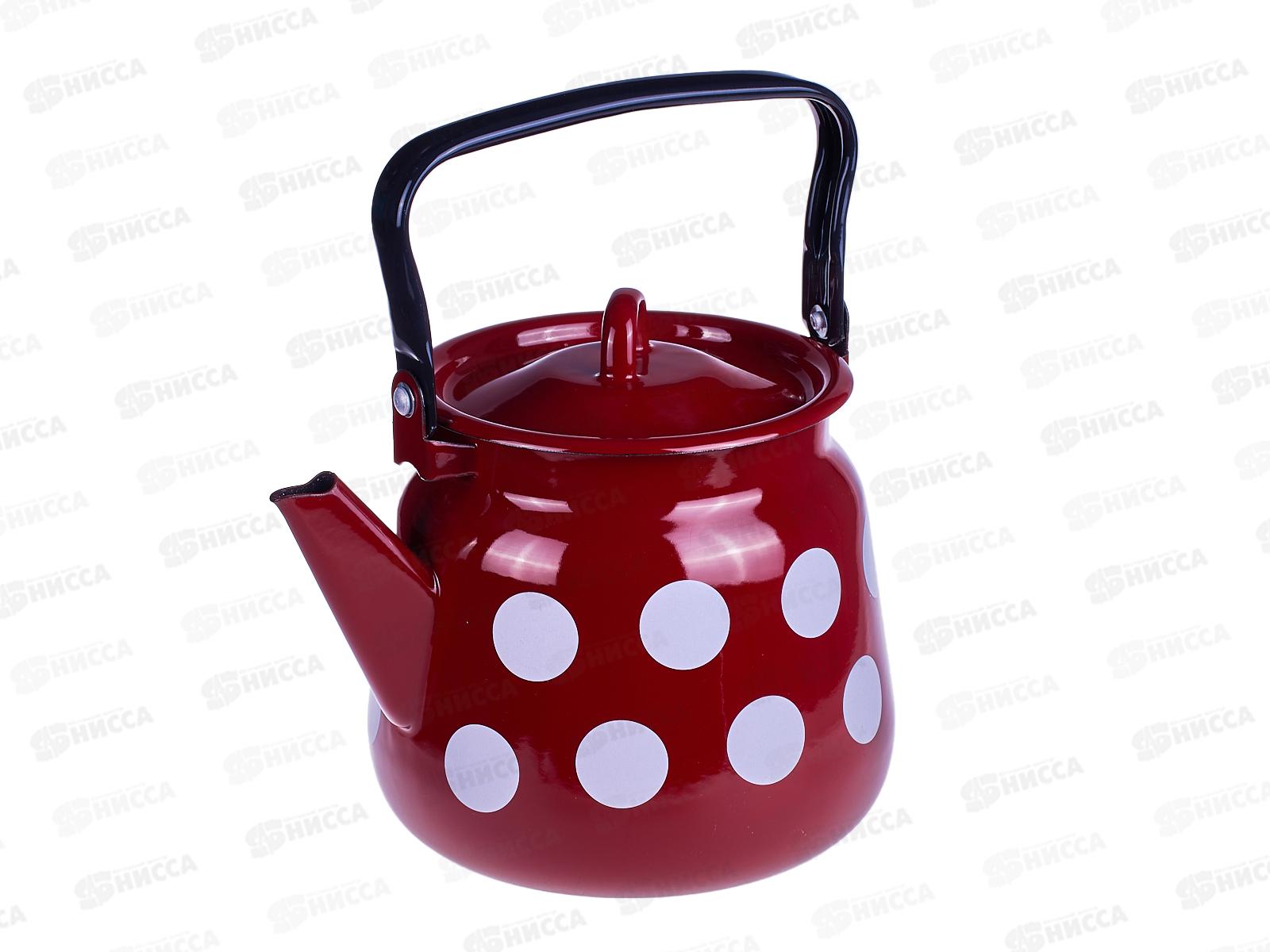 Чайник 3,5л сферический Белый большой горох, вишневый/черный рябчик с петлей С2716.ЯР*106