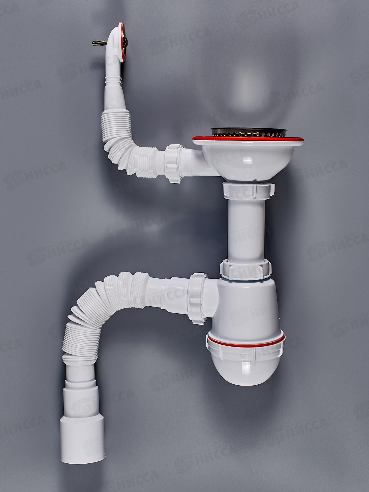 Сифон СЕМ-К (П) для мойки 3 1/2 (круглый перелив пластиковый шток)