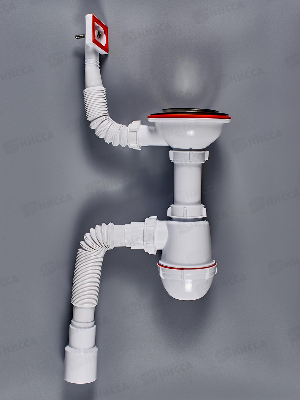 Сифон СЕМ-П (П) для мойки 3 1/2 (прямоугольный перелив пластиковый шток)