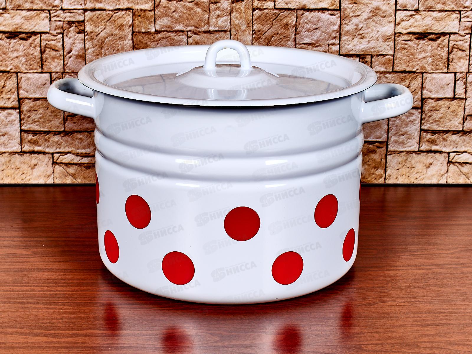 Кастрюля 8,0л цилиндрическая Красный горох с петлей С1620*79