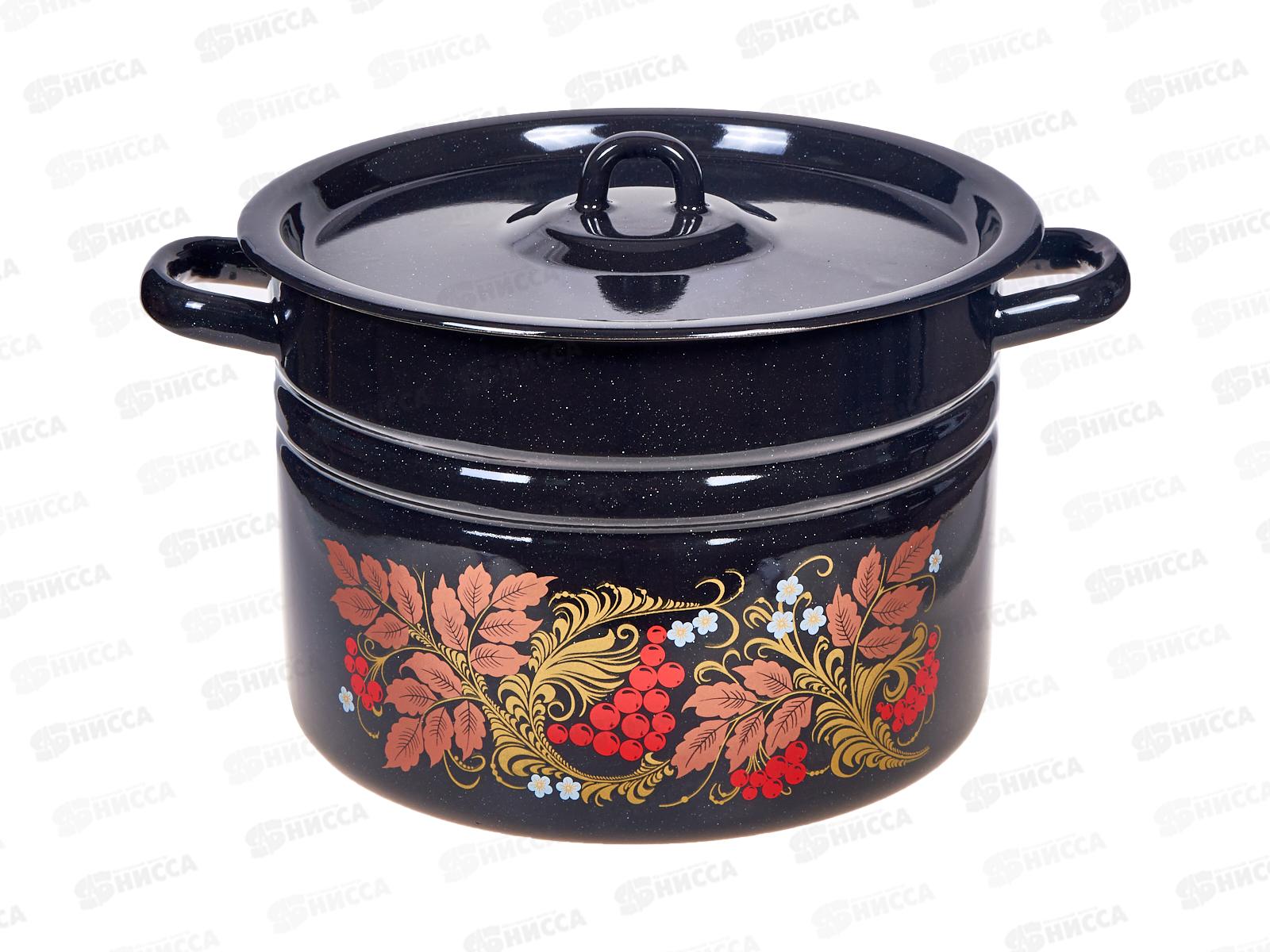 Кастрюля 8,0л цилиндрическая Рябинушка, черный рябчик с петлей С1620.Р*05
