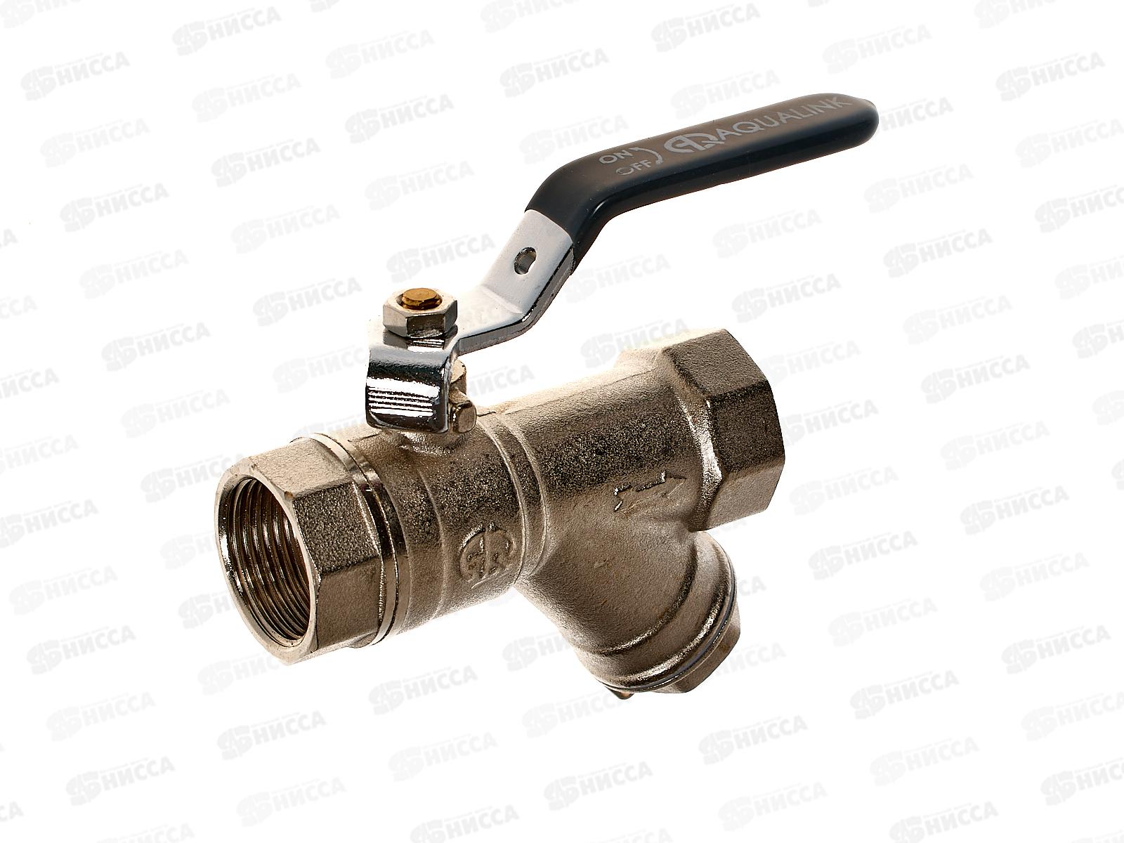 Кран шаровый с косым фильтром FF 3/4 Vs гайка-гайка ручка, Aqualink, 01164   *5/50