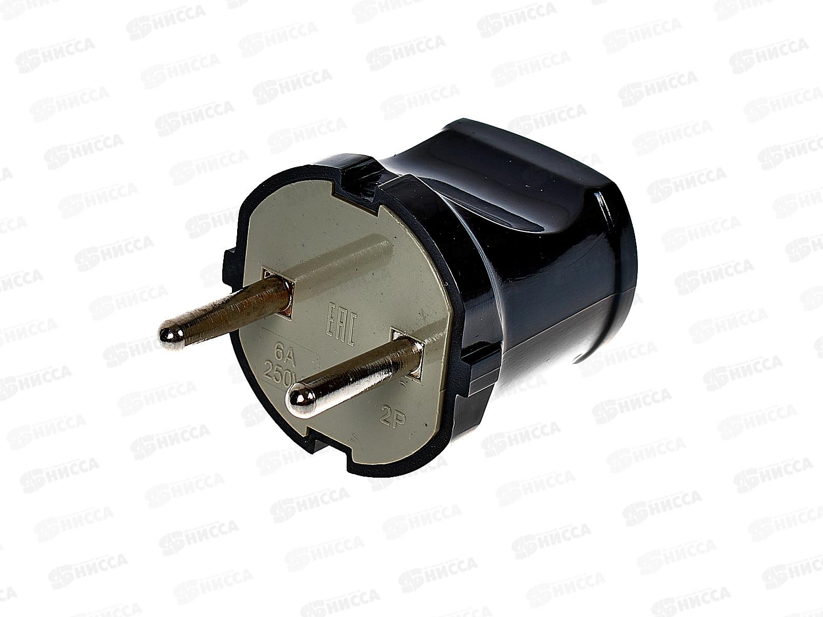 Вилка прямая REXANT без заземления 6А черная, 11-8934