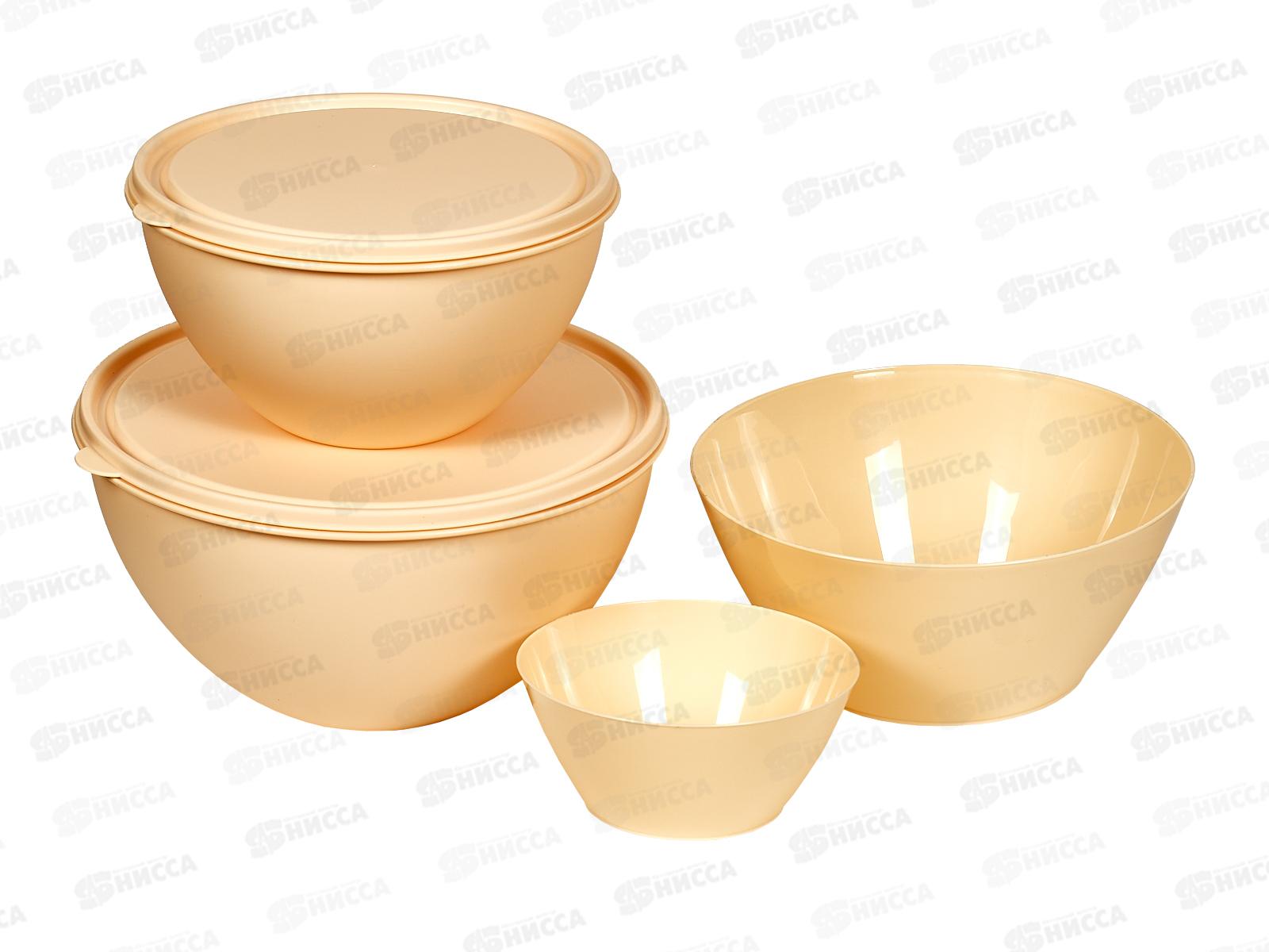 Набор мисок с цветными крыш 2+4л Салатник 0,6+2,5л крем (Ангора) *12