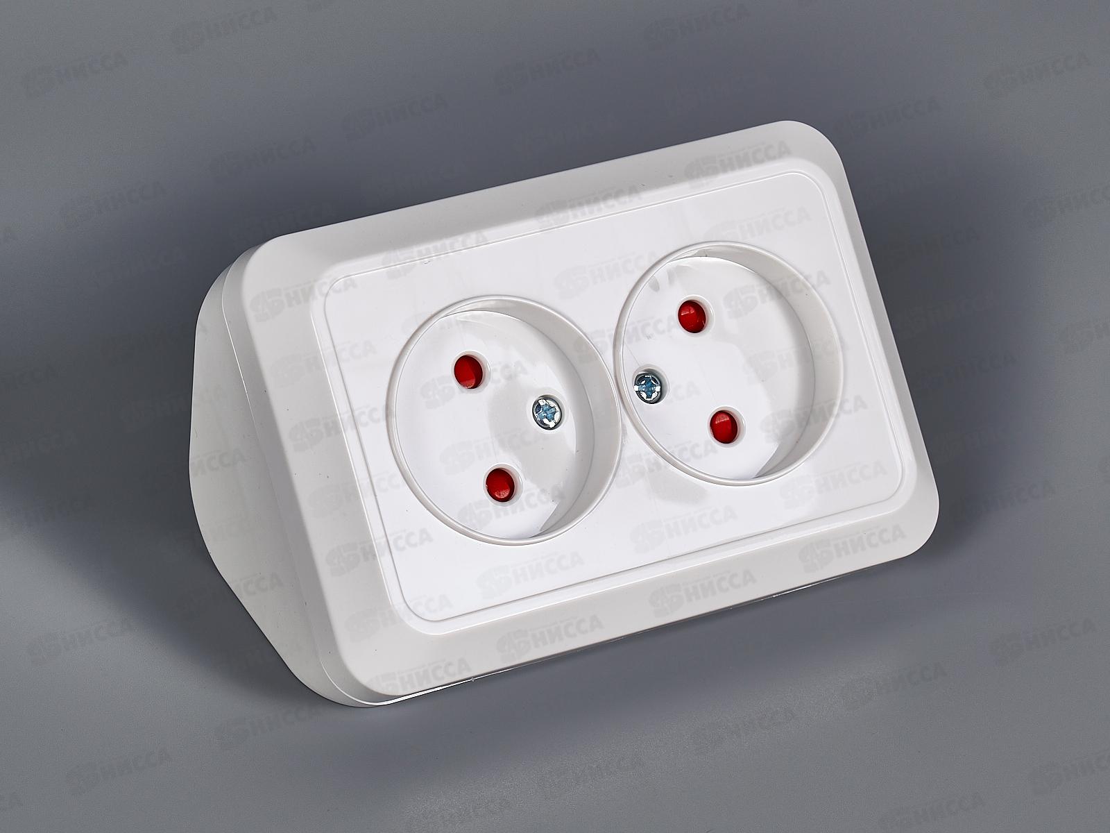 Розетка TDM двойная угловая открытая установка с з/ш, IP20 10А белый &quotЛадога&quot, 0022