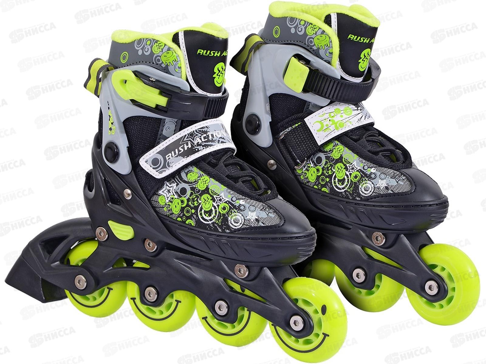 Ролики пластиковая рама р.33-36 BLACK/GREEN RUSH ACTION, 364443