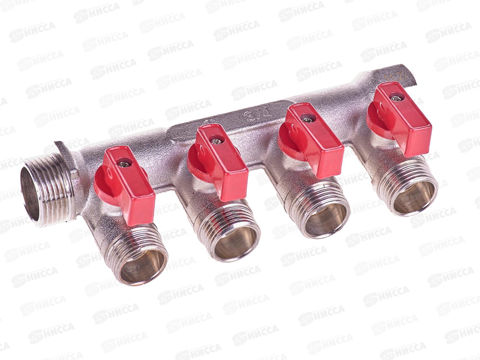 Коллектор 3/4х3/4х1/2х4 вых НР с кранами, 02426