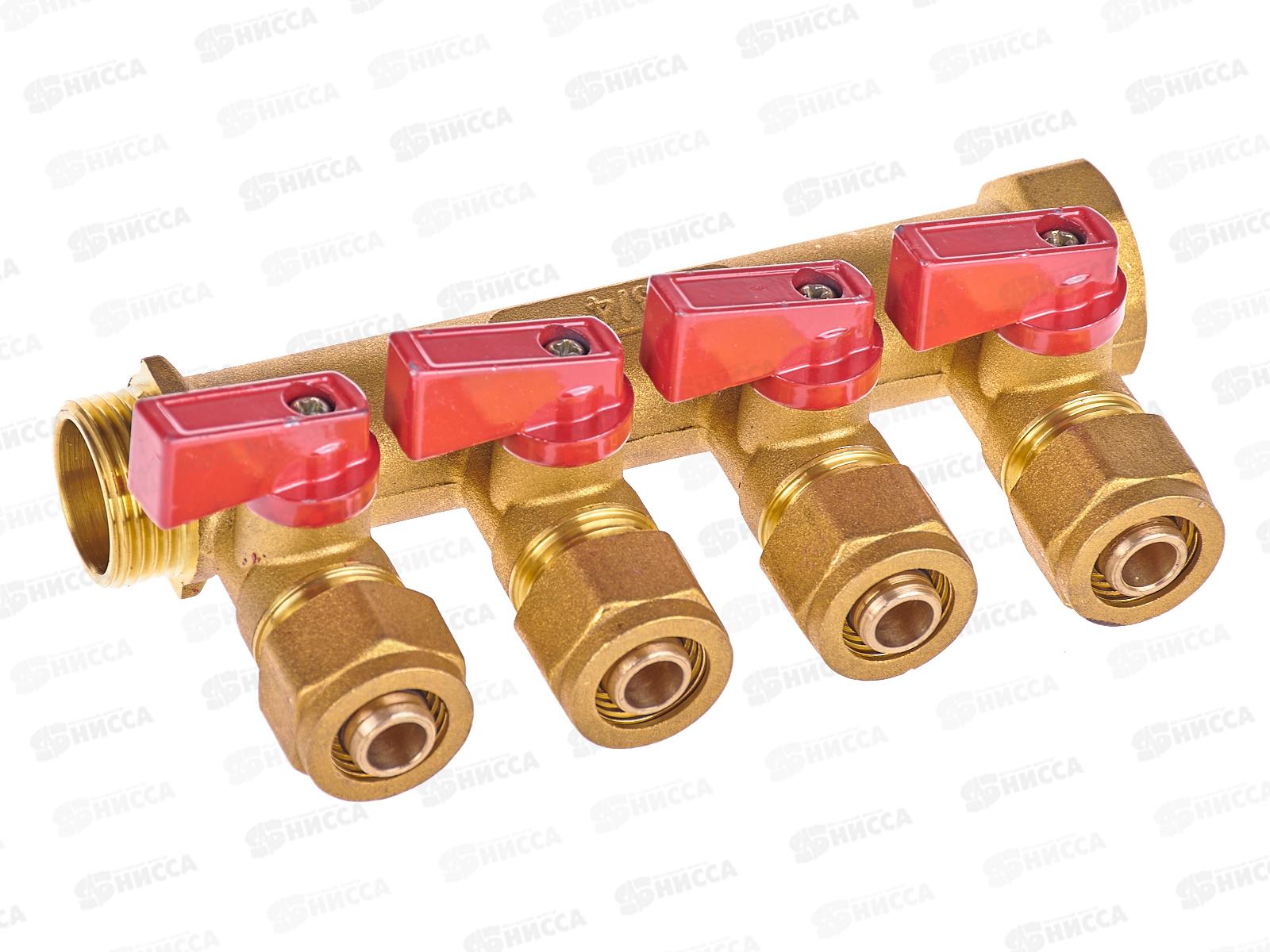 Коллектор для металлопластиковых труб 3/4х3/4х16х4 вых с кранами, 36226 PROFLINE