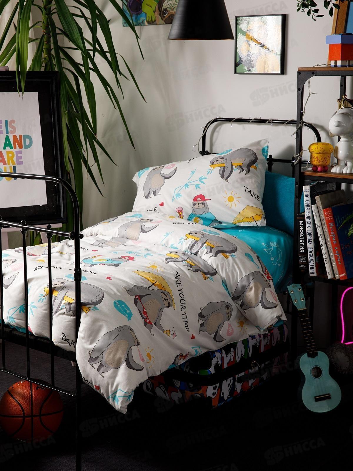 Комплект постельного белья 1,5спальный Перкаль WmeW Ленивцы 70765-1+70766-1 50*70(1) с кнопкой