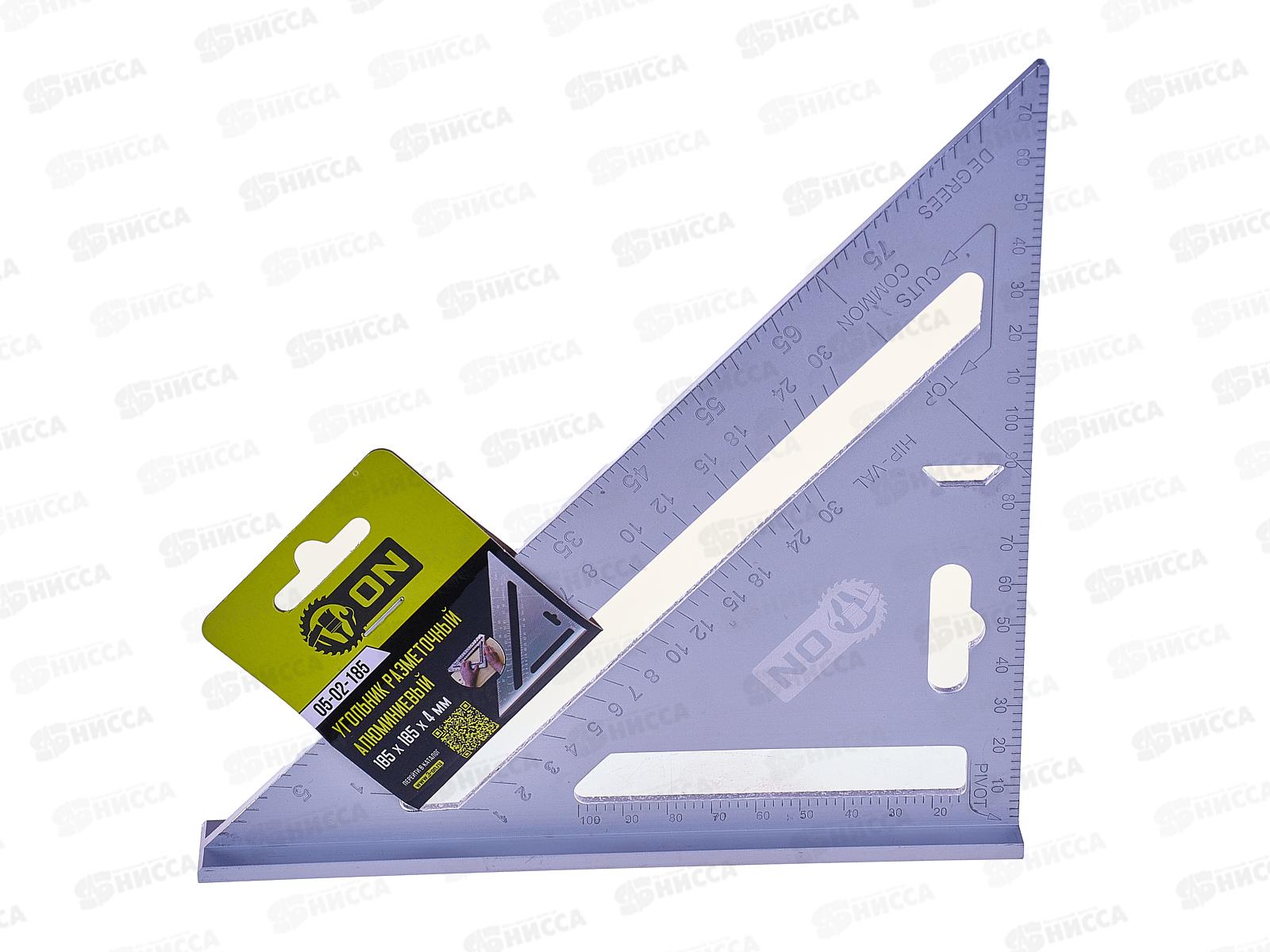 Угольник столярный алюминиевый 185*185*4мм, ON