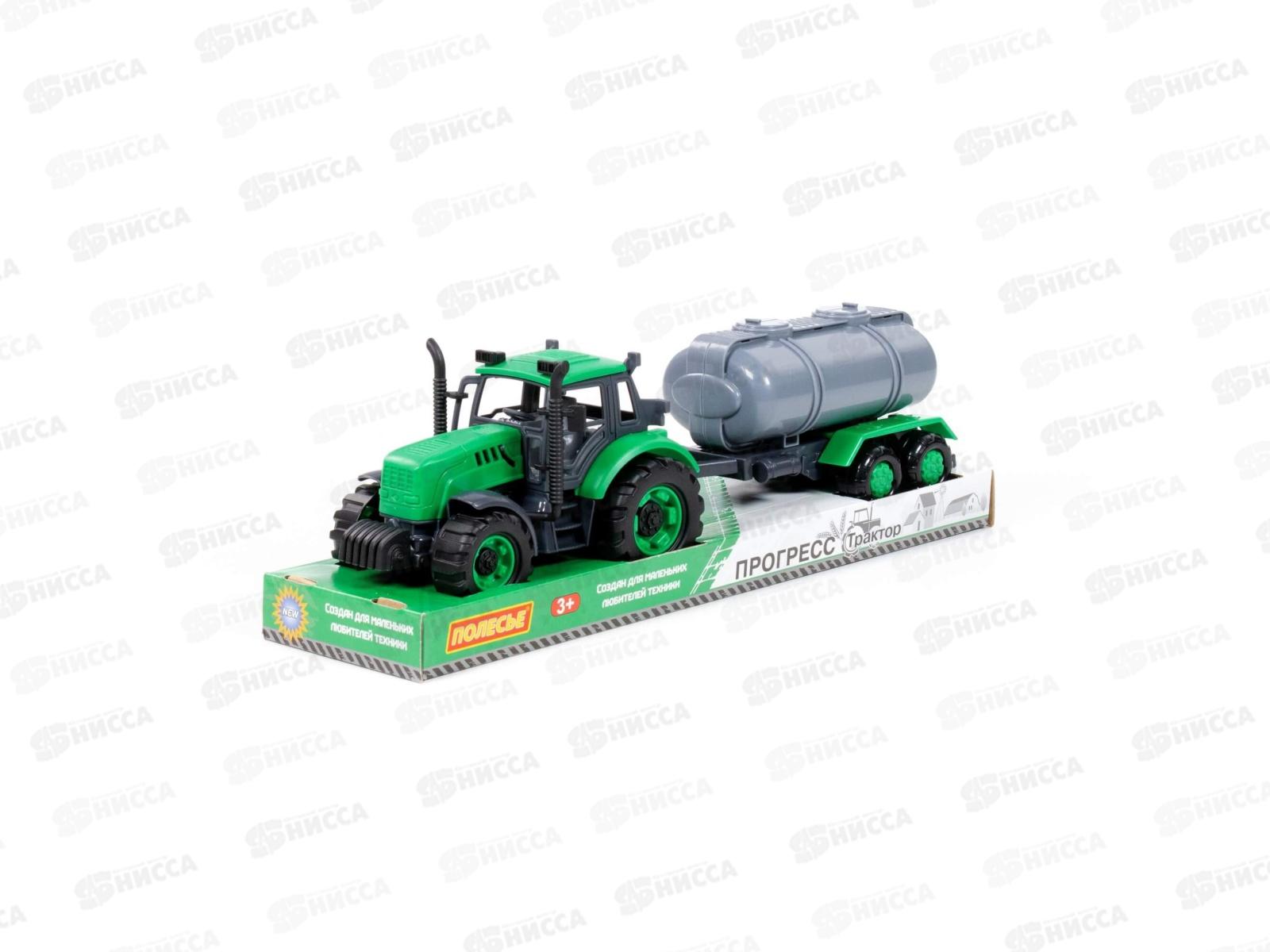 Трактор &quotПрогресс&quot с прицепом-цистерной (зелёный) в лотке, 94636  *8