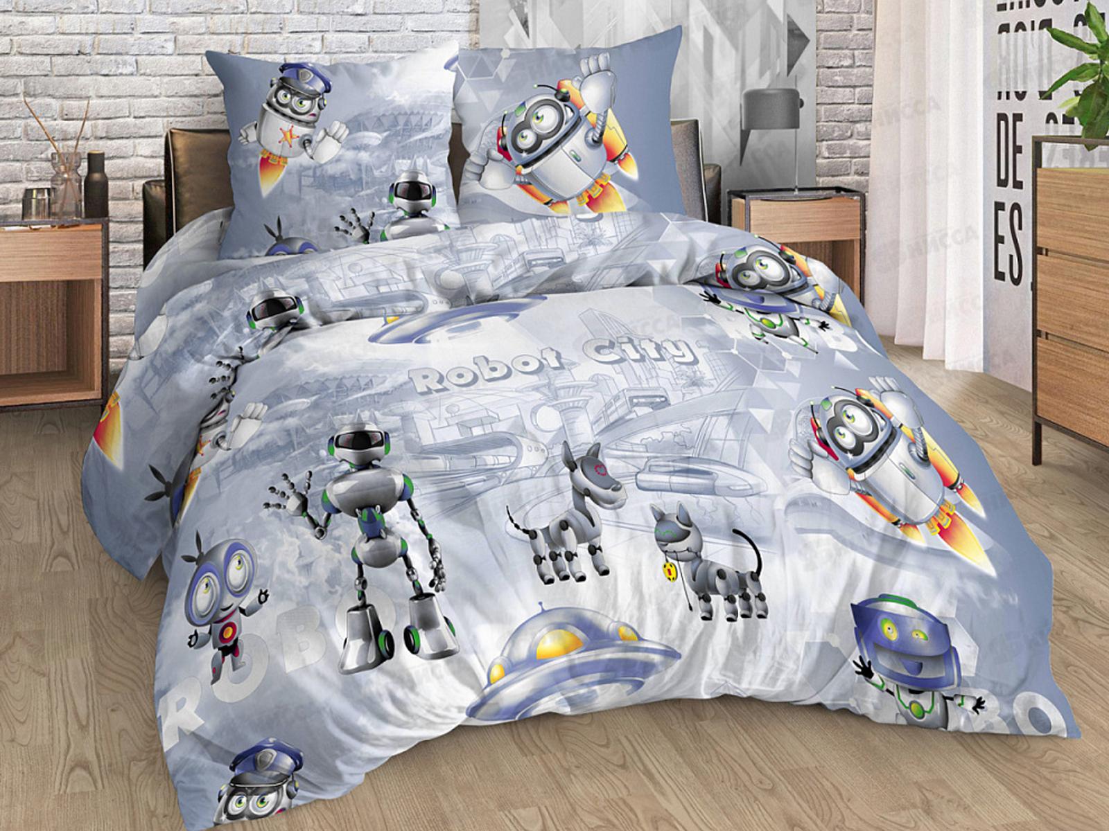 Комплект постельного белья 1.5спальный 215*150 бязь наб,пл125 Город роботов 1наволочка 70*70