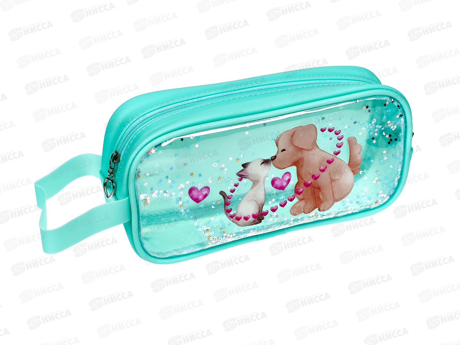 Пенал deVente  22*10*5см, Love Cat and Dog  на молнии,силикон 7025387