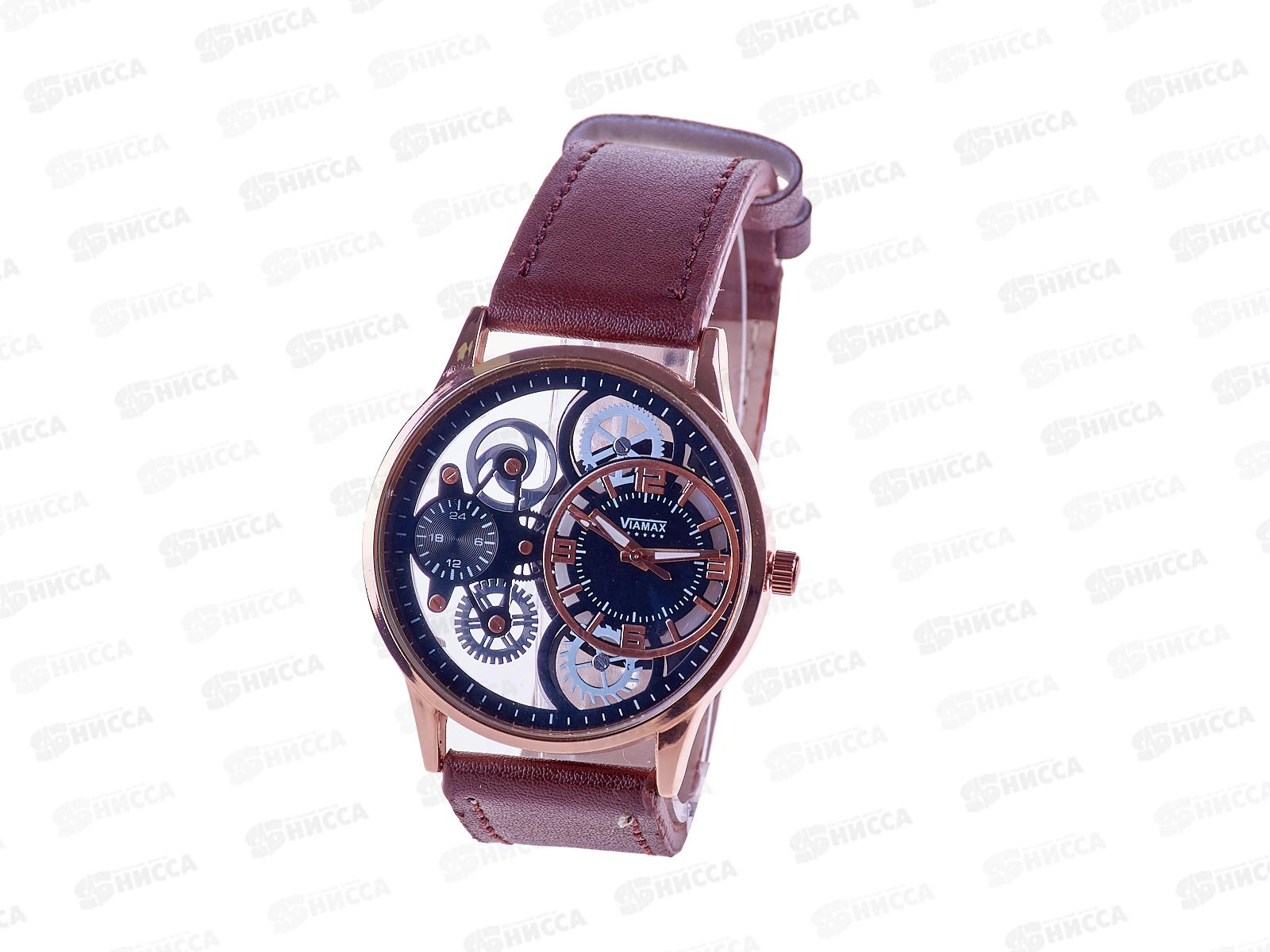 Часы мужские Viamax на коженом ремешке прозрачный механизм