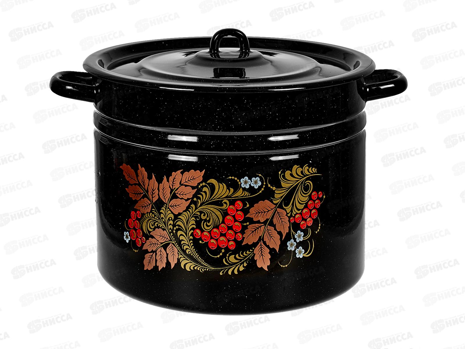 Кастрюля 14,0л цилиндрическая  Рябинушка, черный рябчик с петл. С1626.Р*05