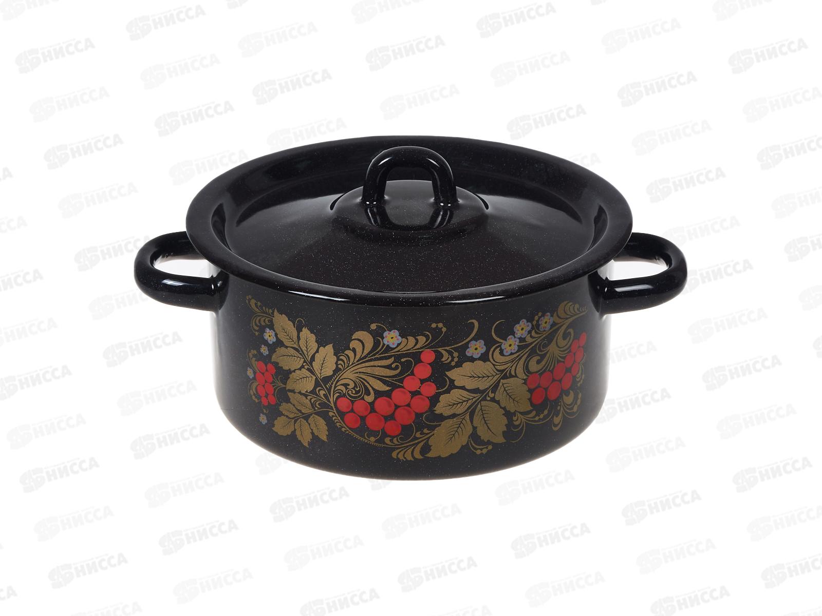 Кастрюля 2,0л цилиндрическая  Рябинушка, черный рябчик с петлёй С1610.Р*05