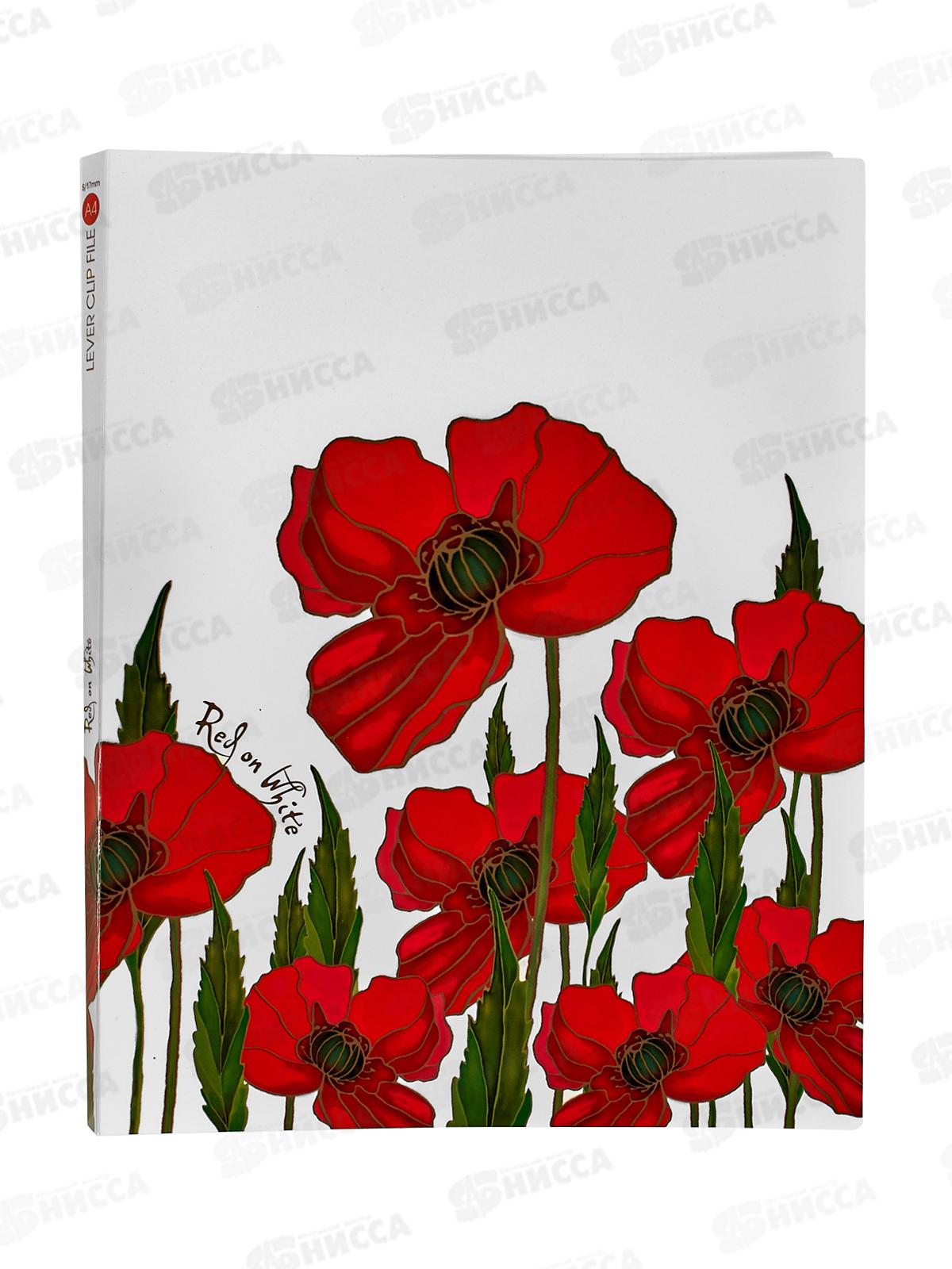 Папка пластиковая Hatber мет.прижим., 14мм,Red on White, 11104 *35