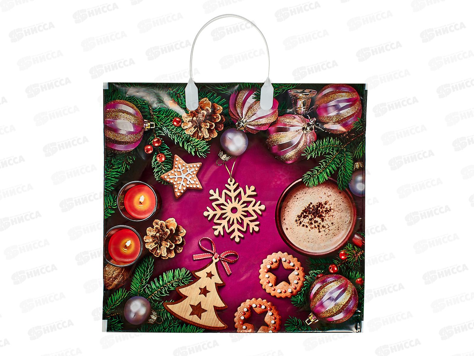 Пакет с пластиковой ручкой Новый Год 37*34  Печенье *10/100