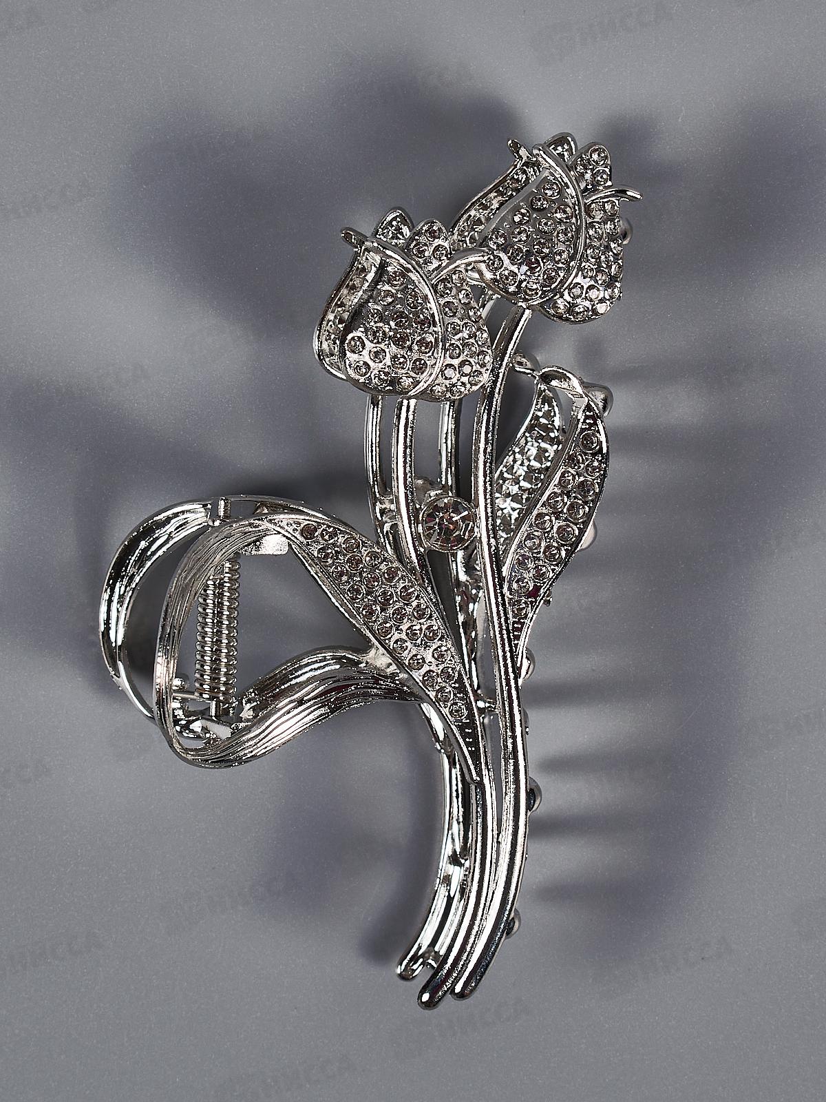 Краб металлический 10см. под серебро &quotЦветок&quot со стразами. №8205