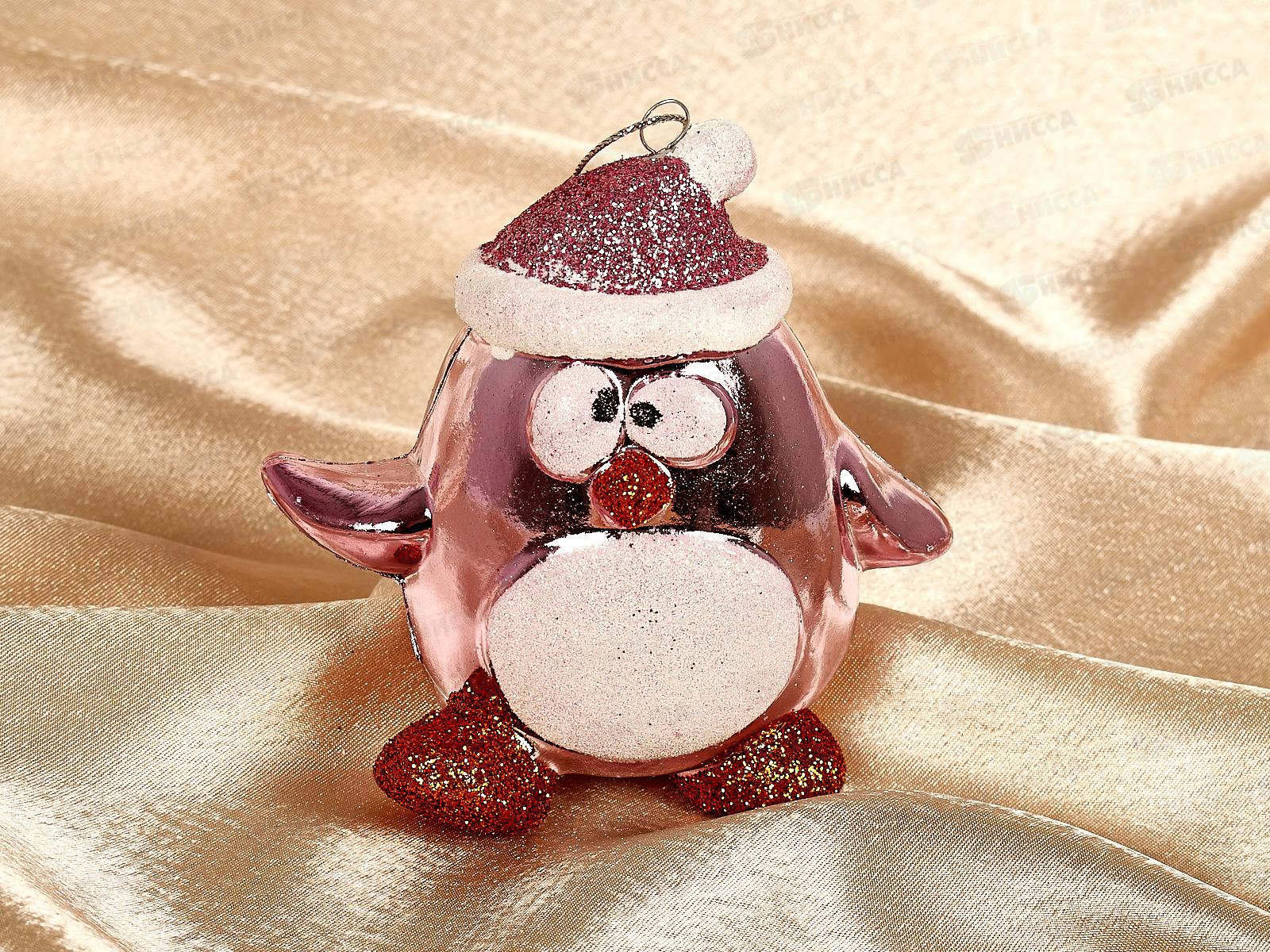 Елочная игрушка Веселый пингвиненок 11*6см розовый 916-0733