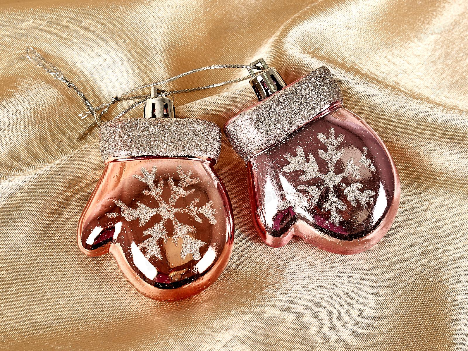 Елочное украшение Волшебные варежки 6см 2шт роз золото 201-2102