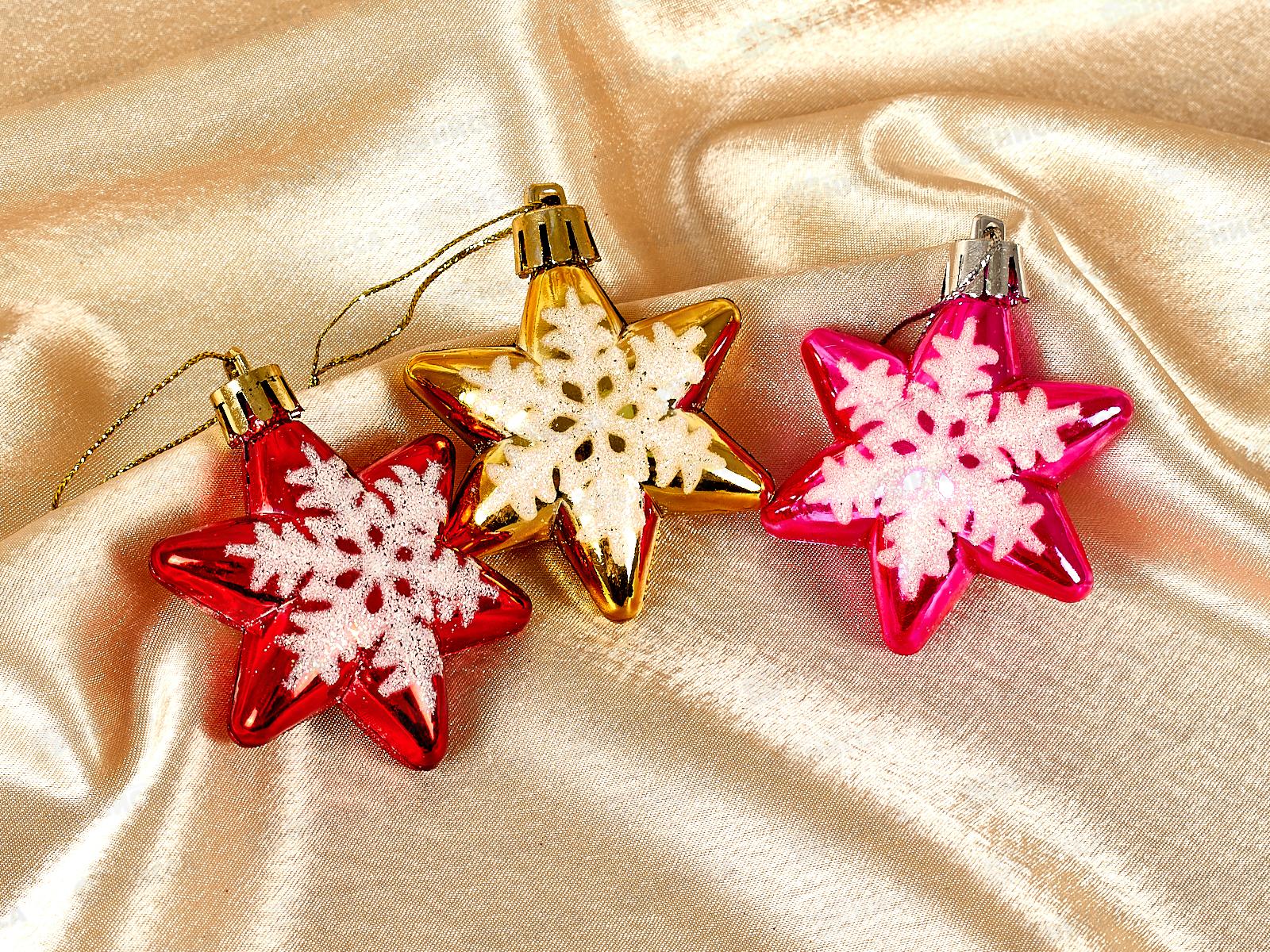 Набор елочных украшений 3шт Звездочки 5,5см микс 196-352