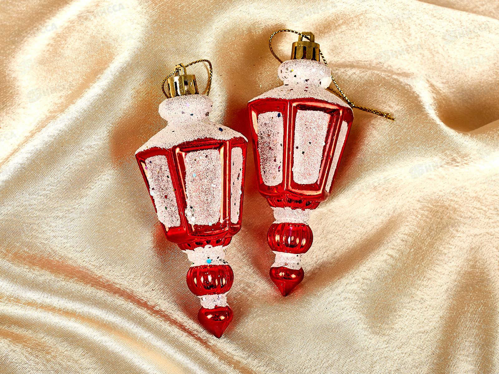 Набор елочных украшений 2шт Фонарик 11см красный 916-0374