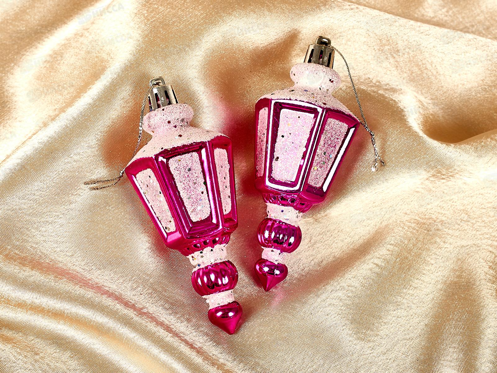 Набор елочных украшений 2шт Фонарик 11см фуксия 916-0378