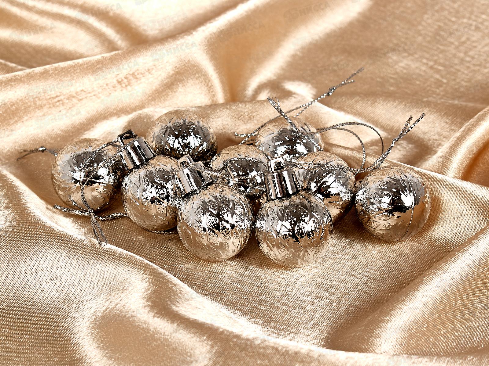 Набор елочных шаров 9шт &quotРельефный узор&quot 3см серебро 183-829