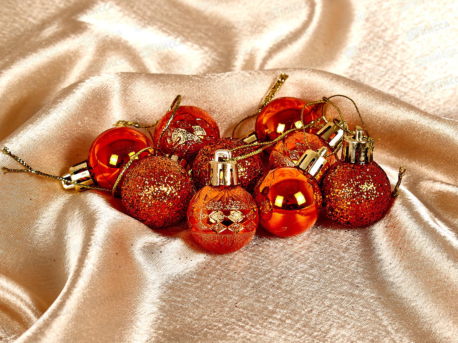 Набор елочных шаров 9шт &quotМикс фактур&quot 3см янтарь 652-353