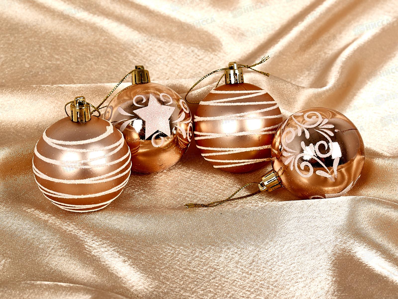 Набор елочных шаров 4шт &quotСнежная дымка&quot 6см шампань 201-3682