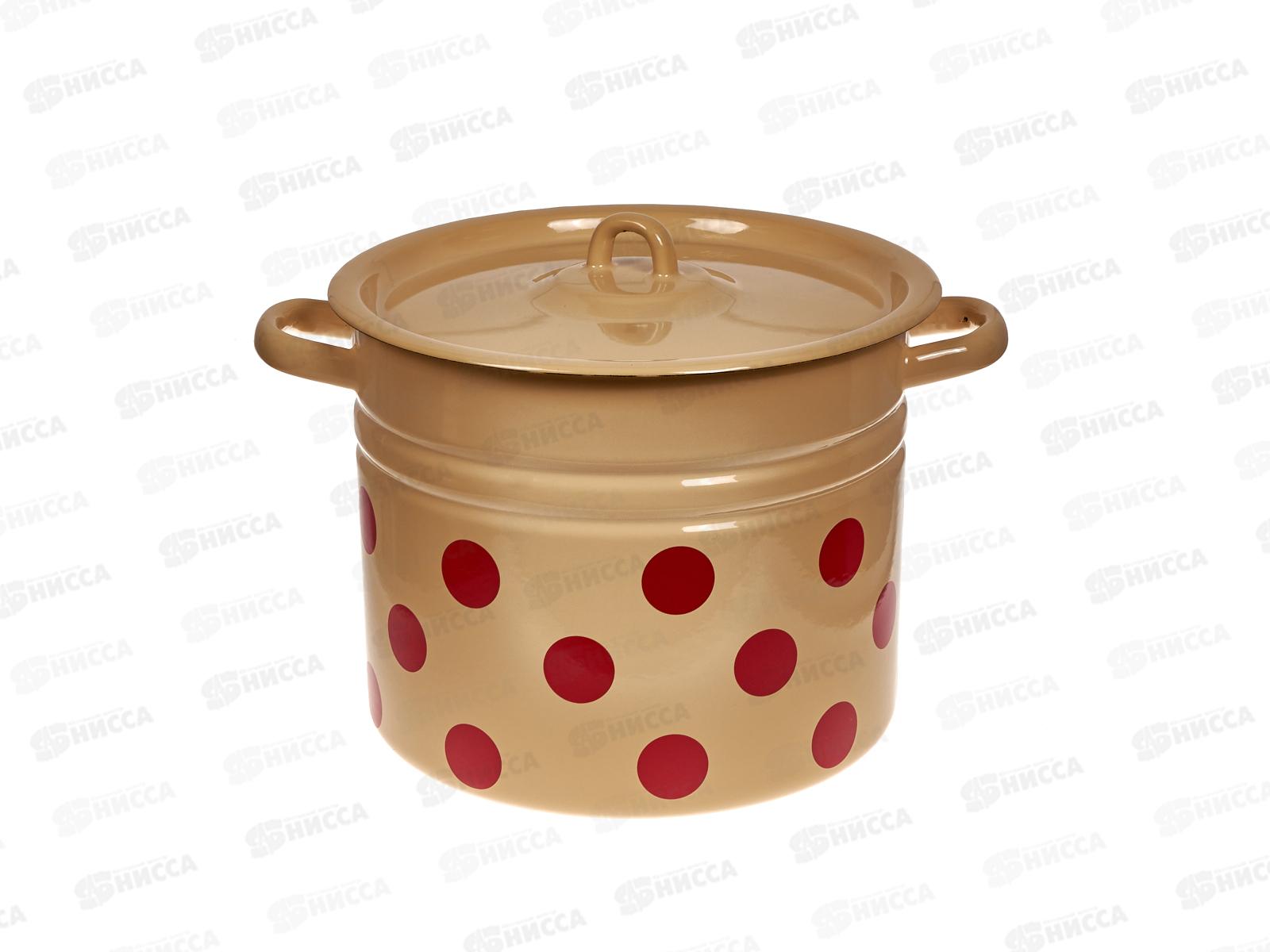 Кастрюля 9,0л цилиндрическая Красный горох палевая с петлей С1622.П*79