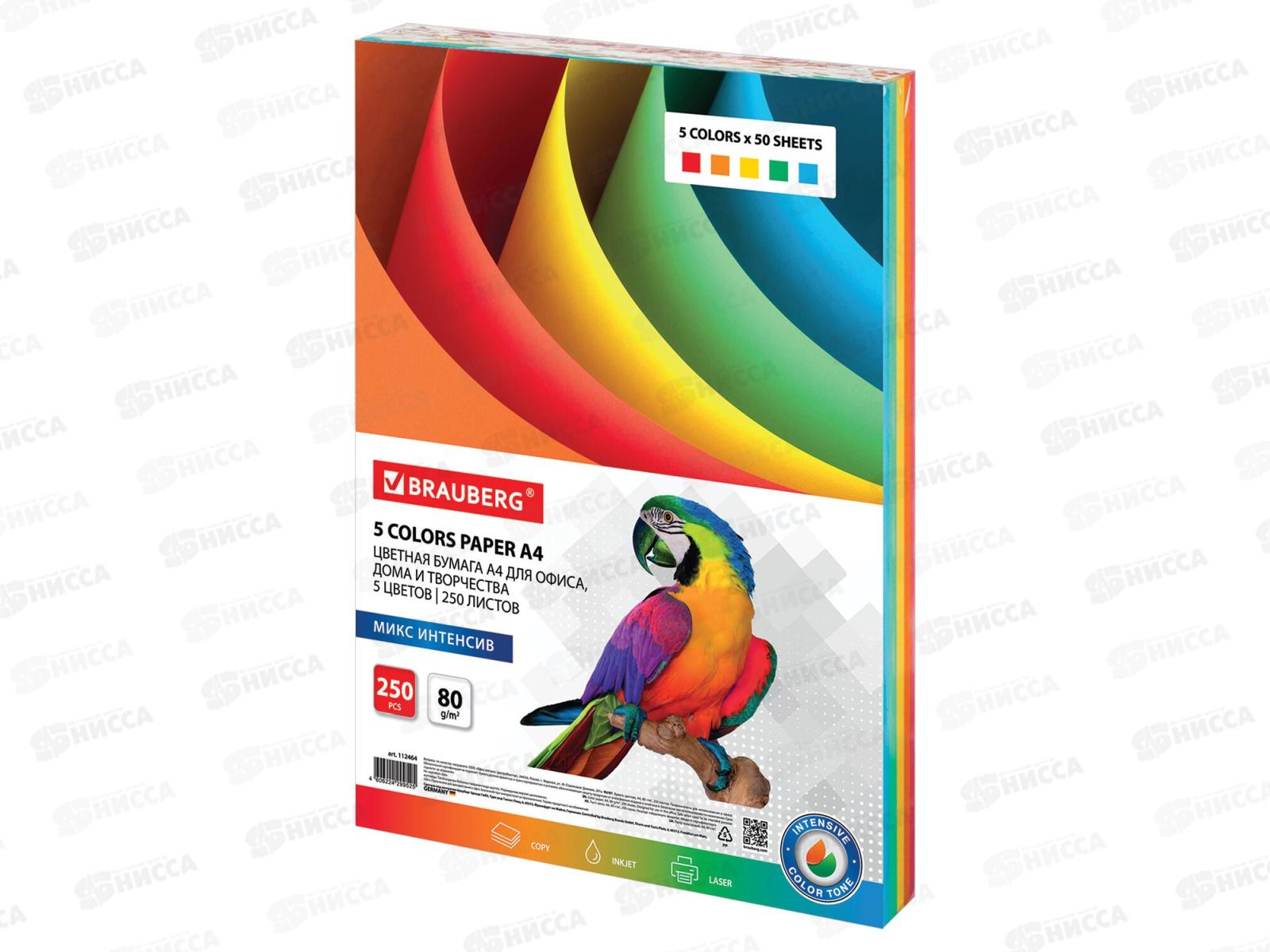 Бумага ксероксная  P80 250л А4 интенс.5цв,112464 *5