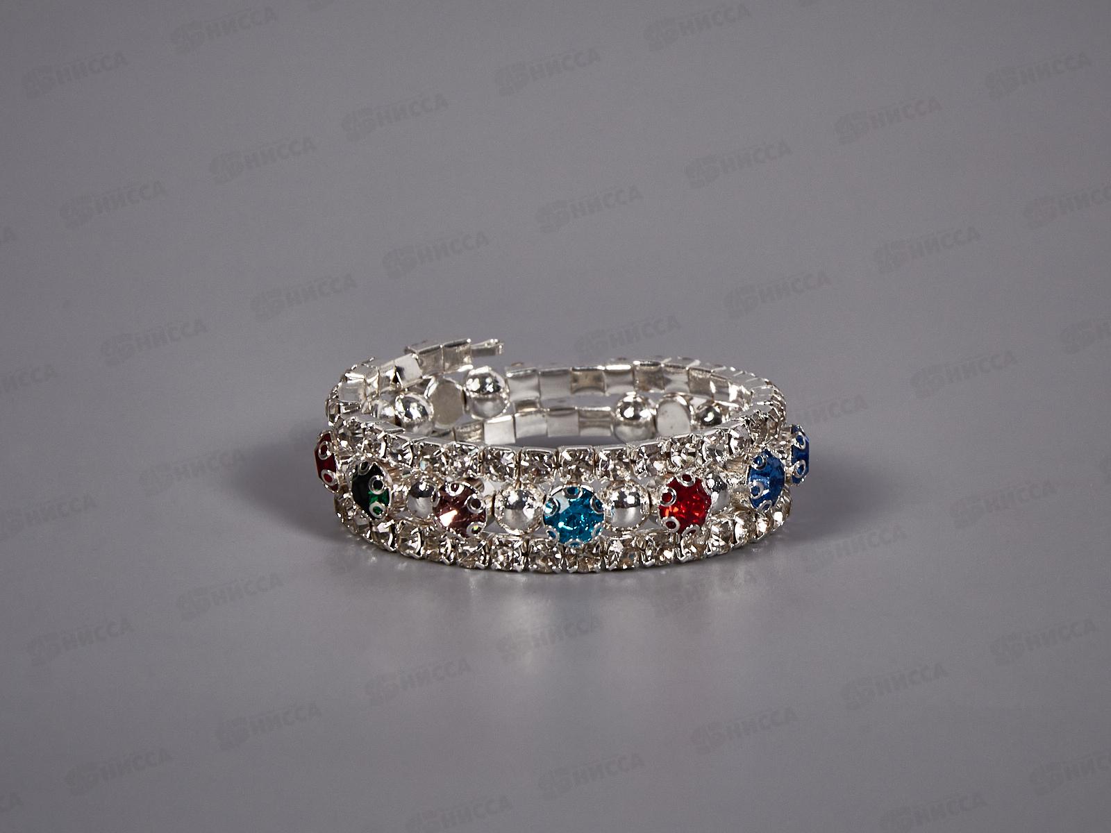 Браслет-спираль 3ряда цветн.стразы,жемчуг №1638