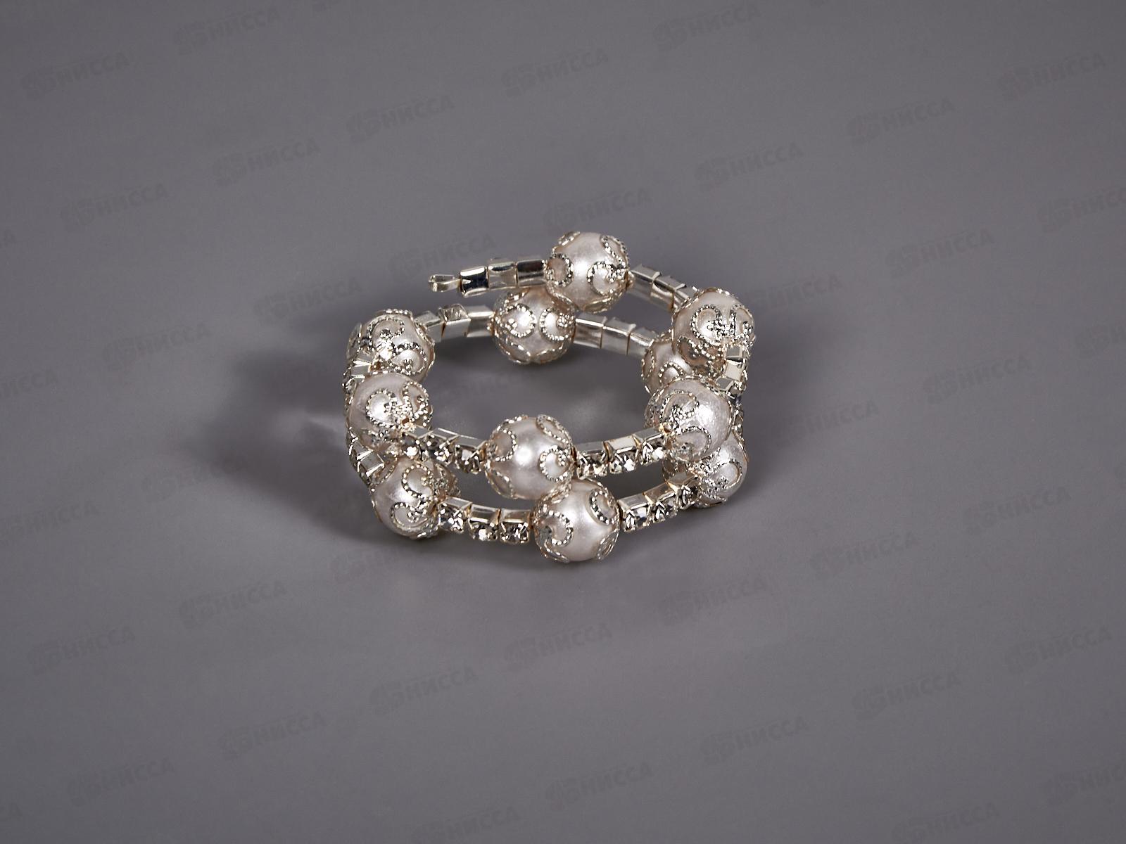 Браслет-спираль 2ряда крупн.жемчуг,стразы №1633