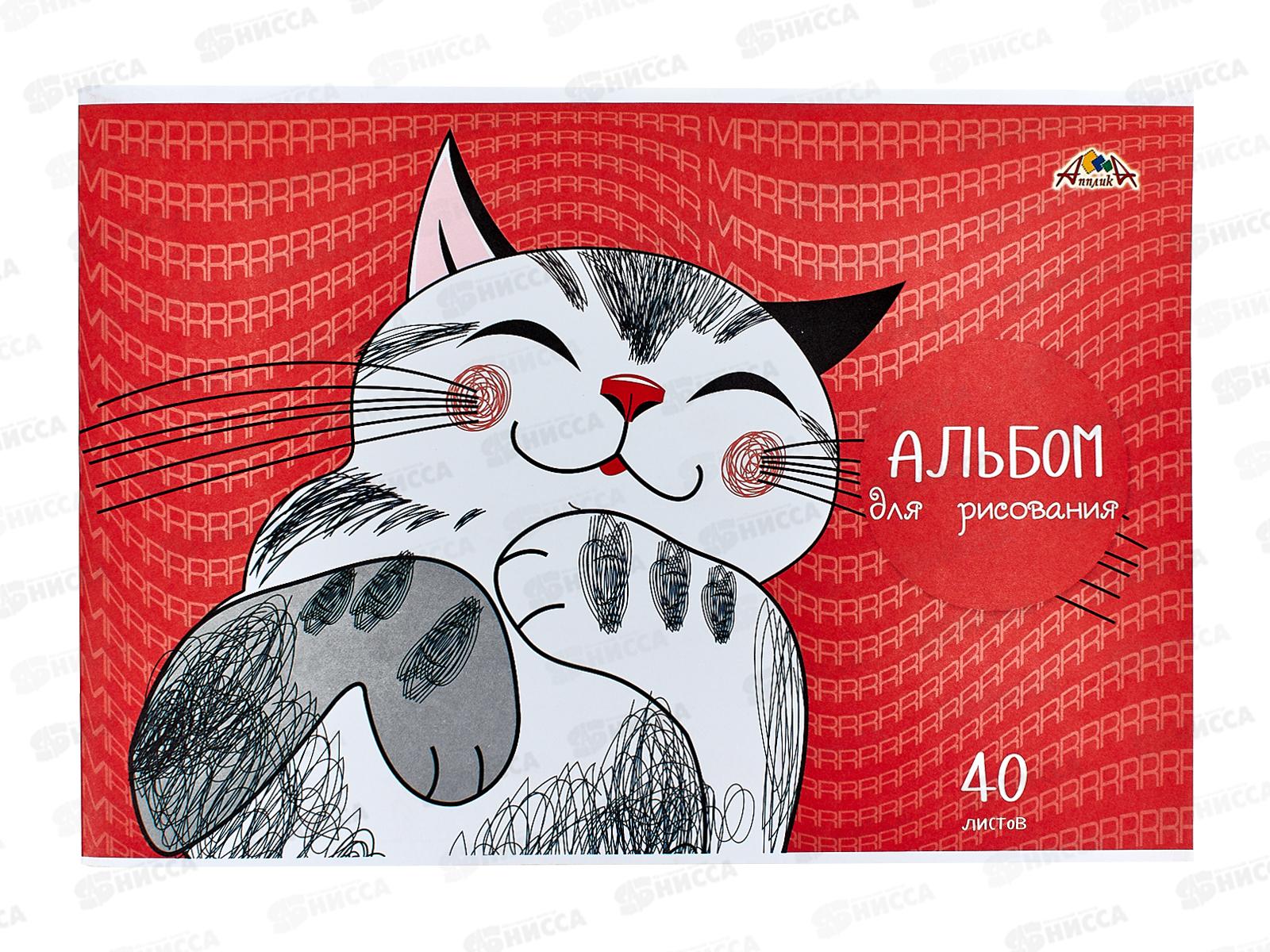 Альбом для рисования 40л Апплика,Довольный кот С1184-48*30