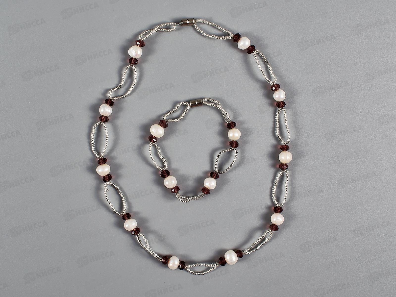 Набор бижутерии бусы натур.жемчуг,горн.хрусталь +браслет№3800