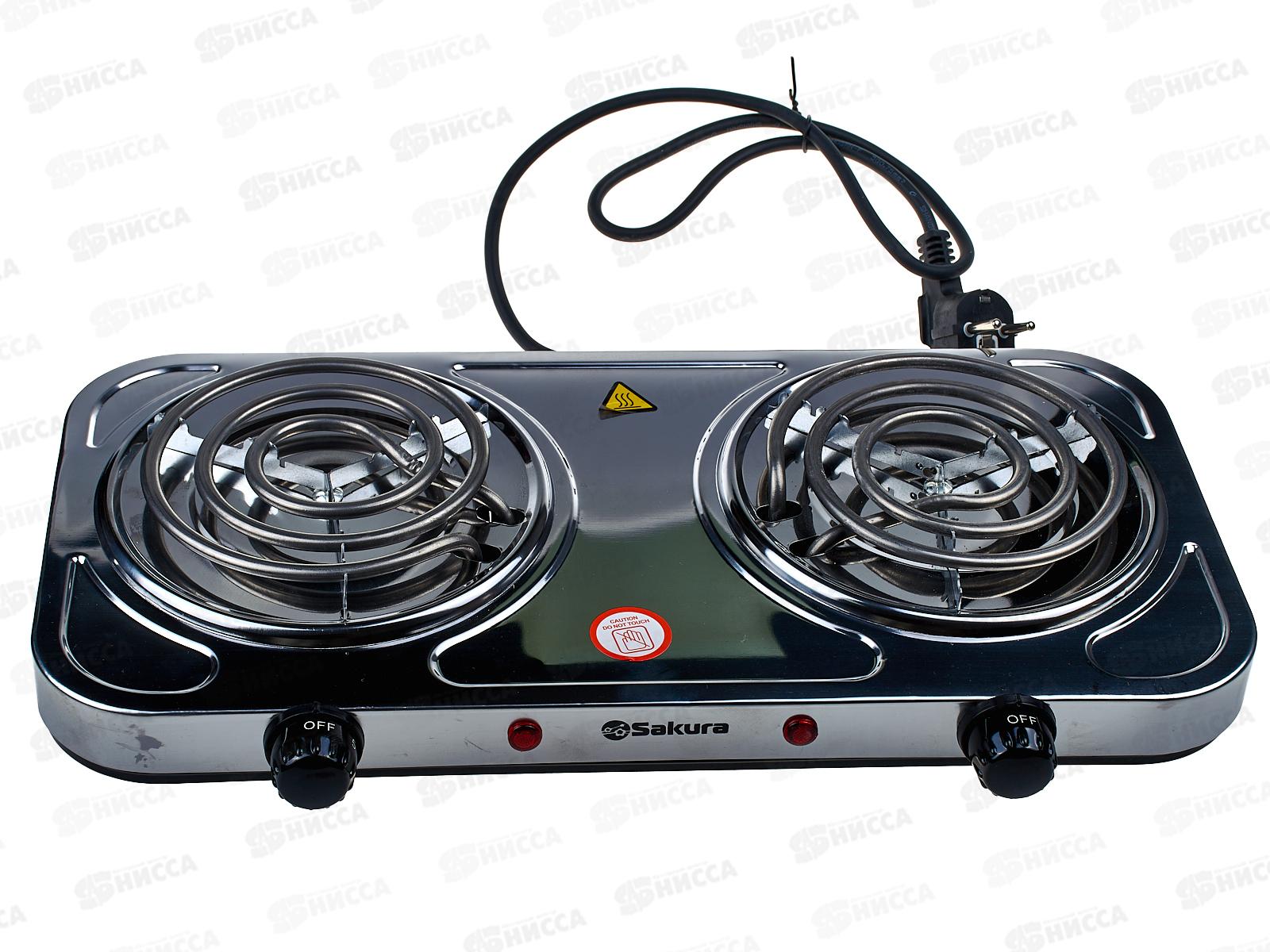 Плита электрическая ПЭ-03H 2000Вт 145мм 2конфорки/спираль Нержавеющая  сталь