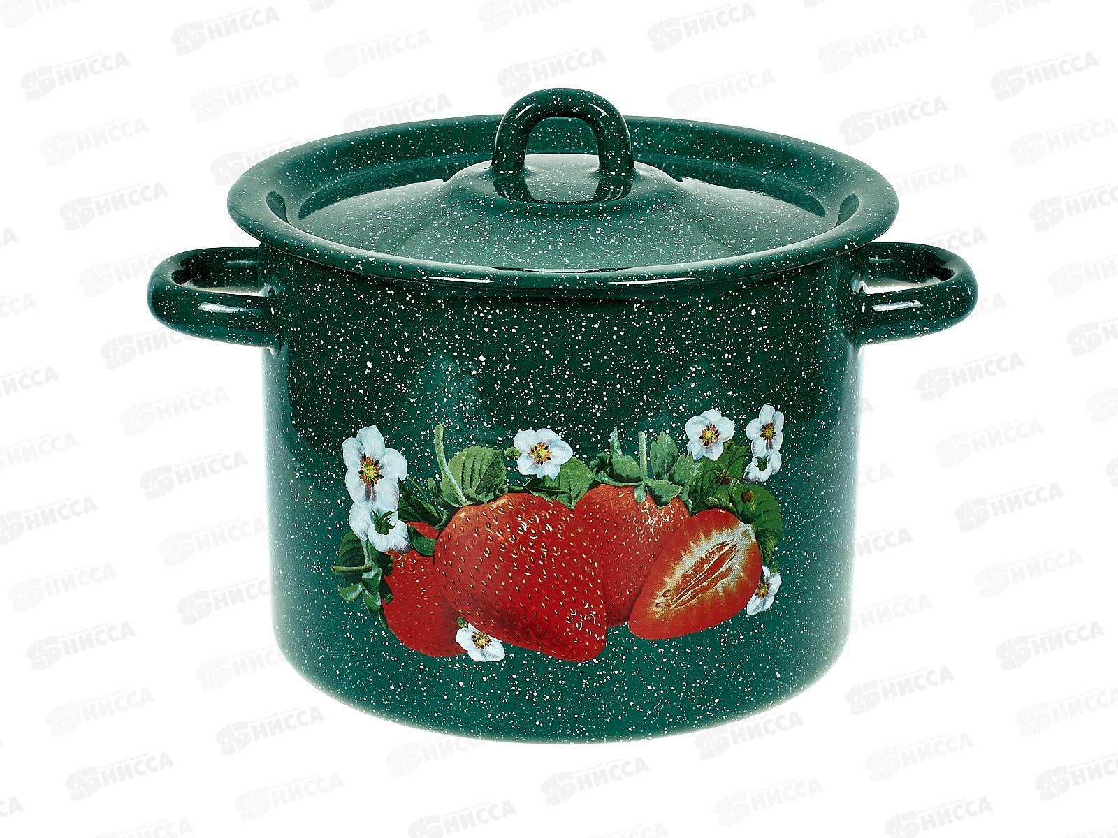Кастрюля 3,5л цилиндрическая Клубника садовая, зеленый рябчик с петлей С1612.з*59