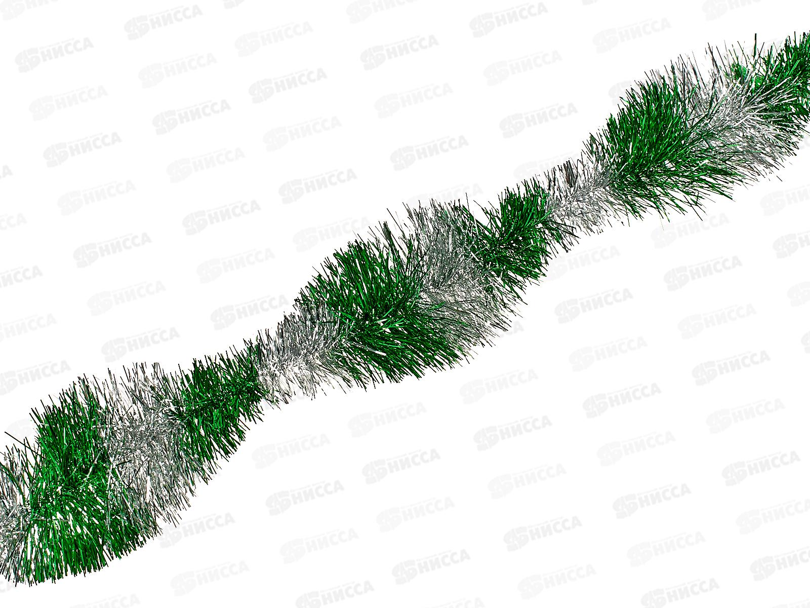 Мишура, 9см. х 2м., AL-13621 зеленый+серебро *600