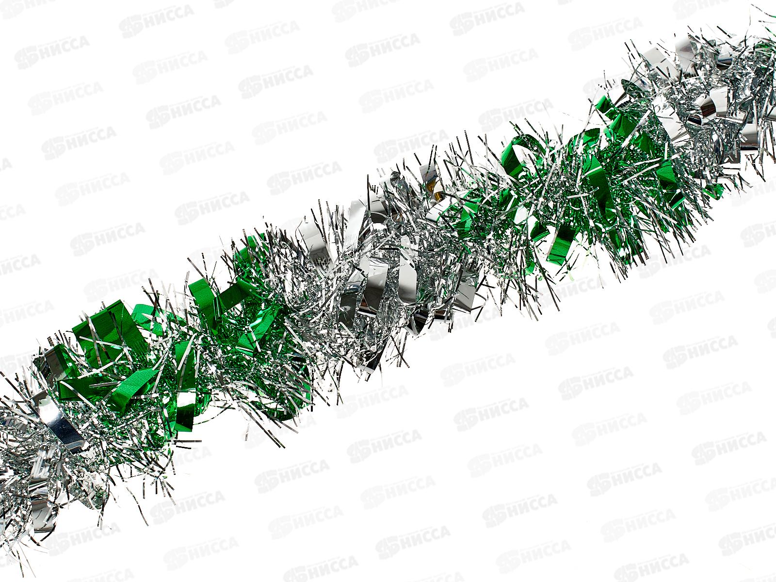 Мишура 002015 завитушки 8см х 2м. зеленый+серебро, AL-3331 *600